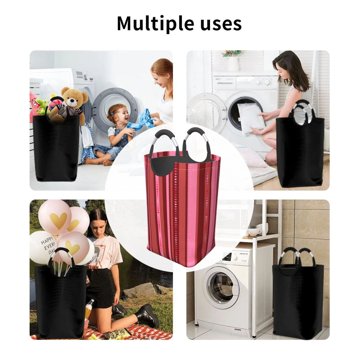 50L Rectangular Foldable Laundry Hamper with Aluminum Handles Q777178