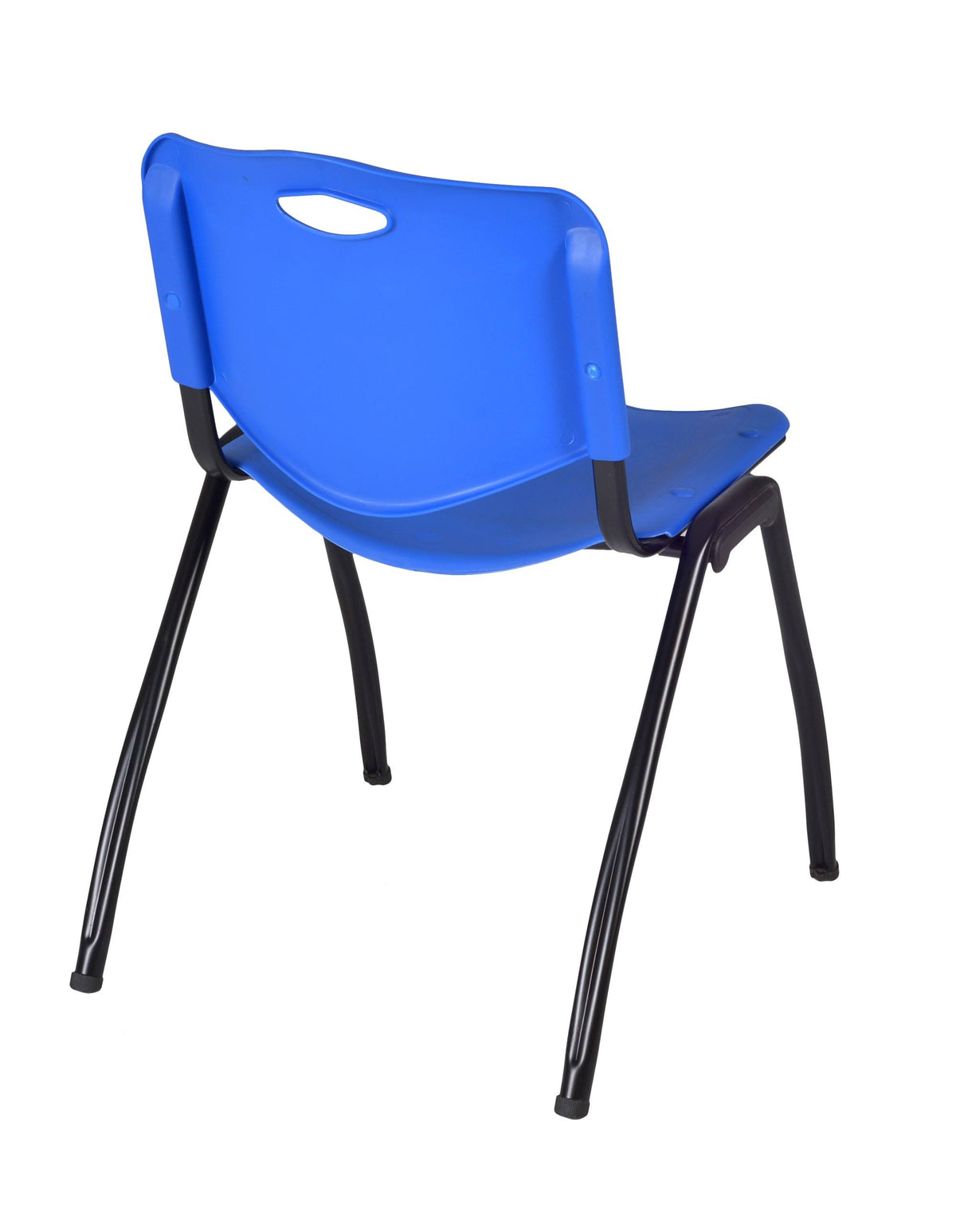 48x22 Square Breakroom Table with 4 Stack Chairs Blue Chrome Mahogany O132935