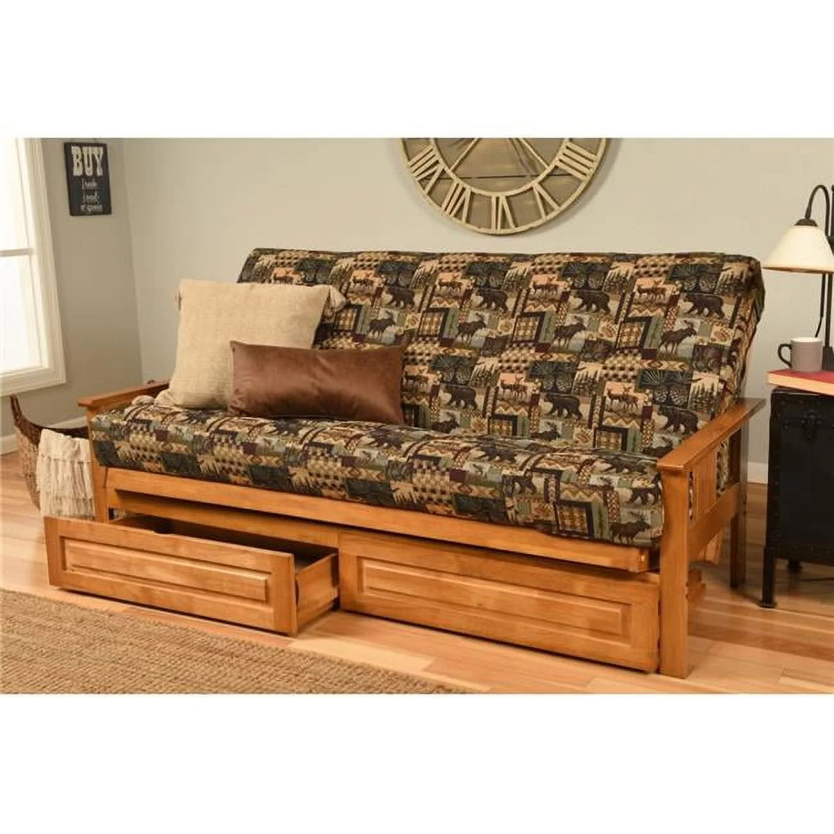 Butternut Full Size Futon Frame with Mattress & Storage Drawers N847