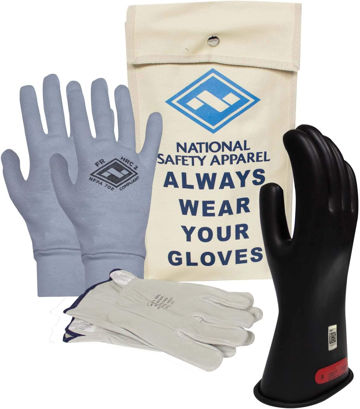 Class 0 Red Rubber Voltage Insulating Glove Premium Kit with FR Knit Glove and Leather Protectors G201