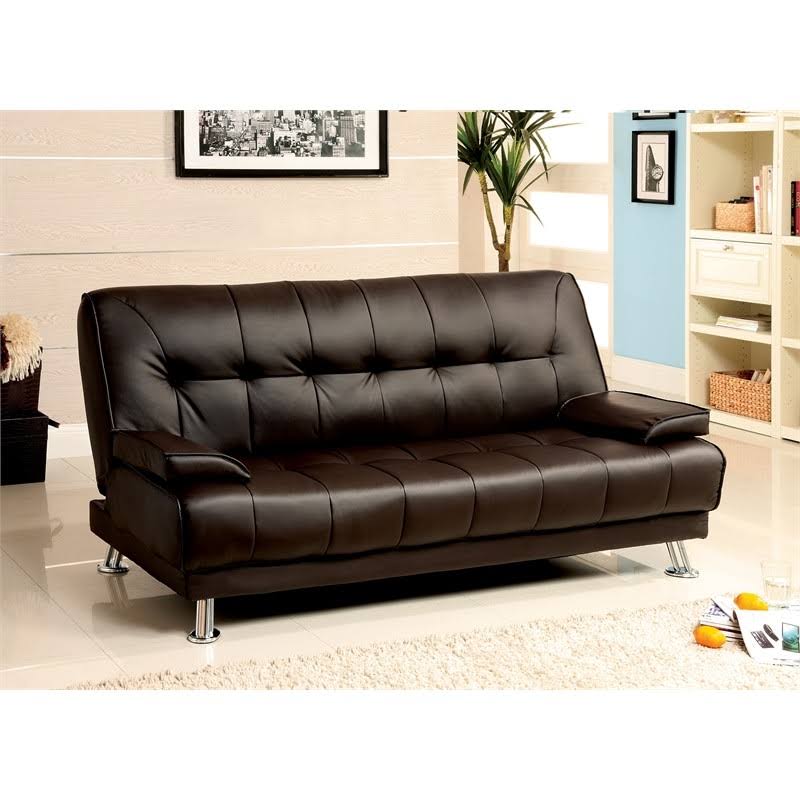 Dark Brown Faux Leather Futon Sofa O27286
