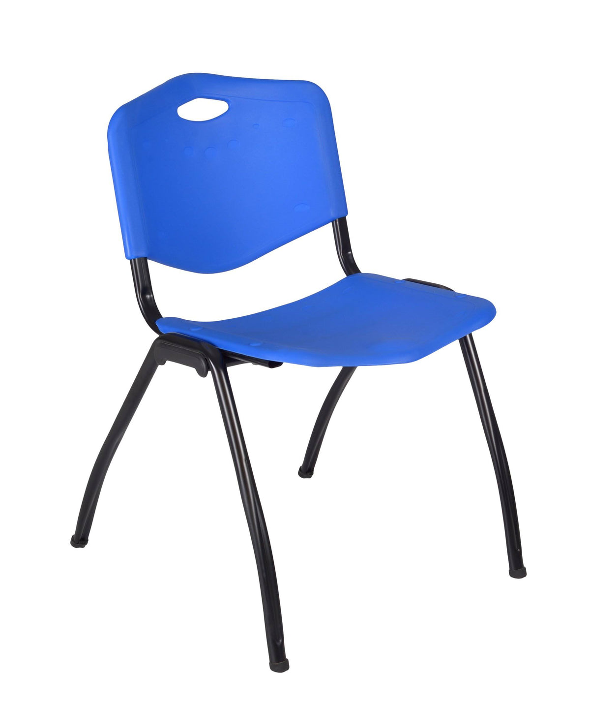 48x22 Square Breakroom Table with 4 Stack Chairs Blue Chrome Mahogany O132935