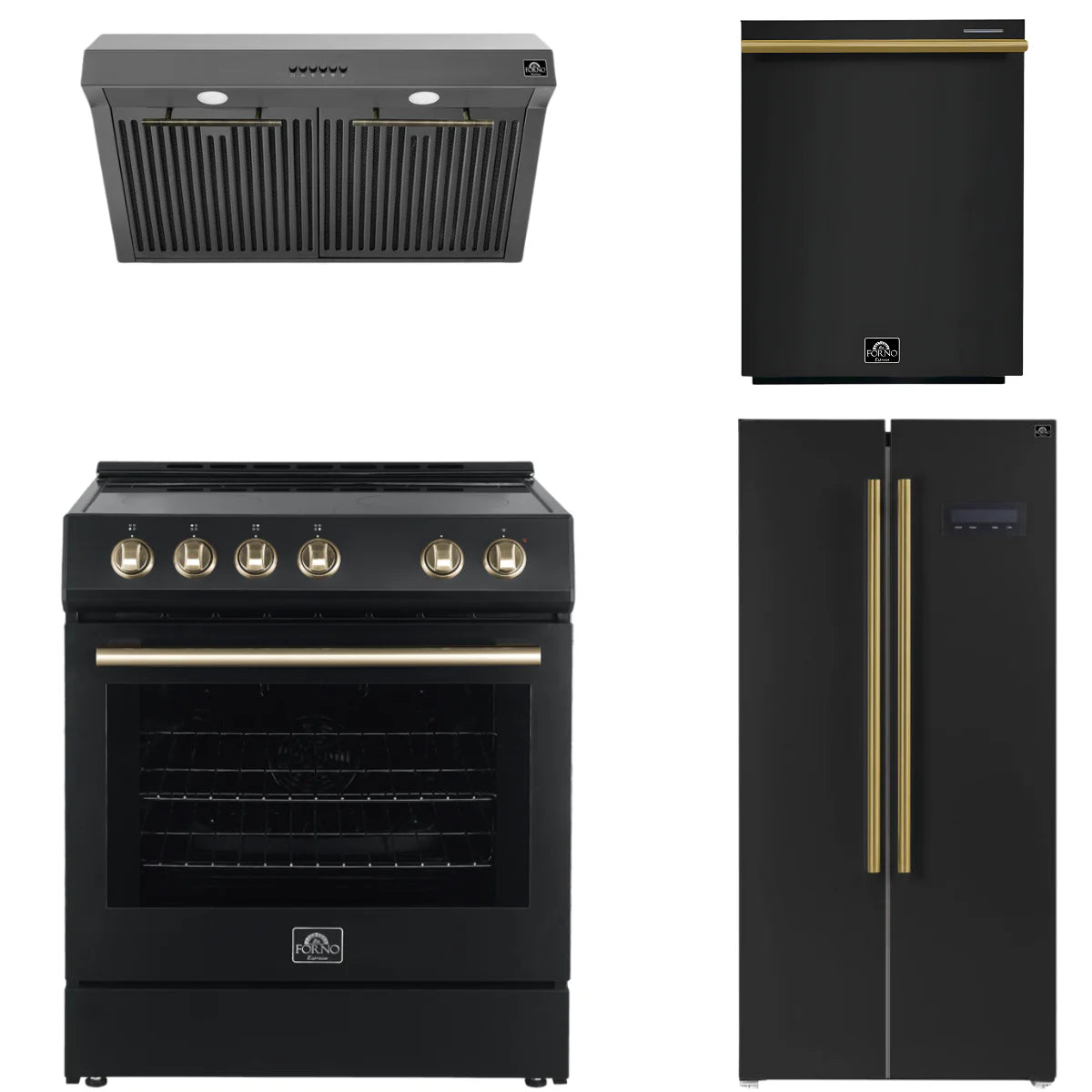 30 Electric Range, Range Hood, Refrigerator and Dishwasher in Black H88507