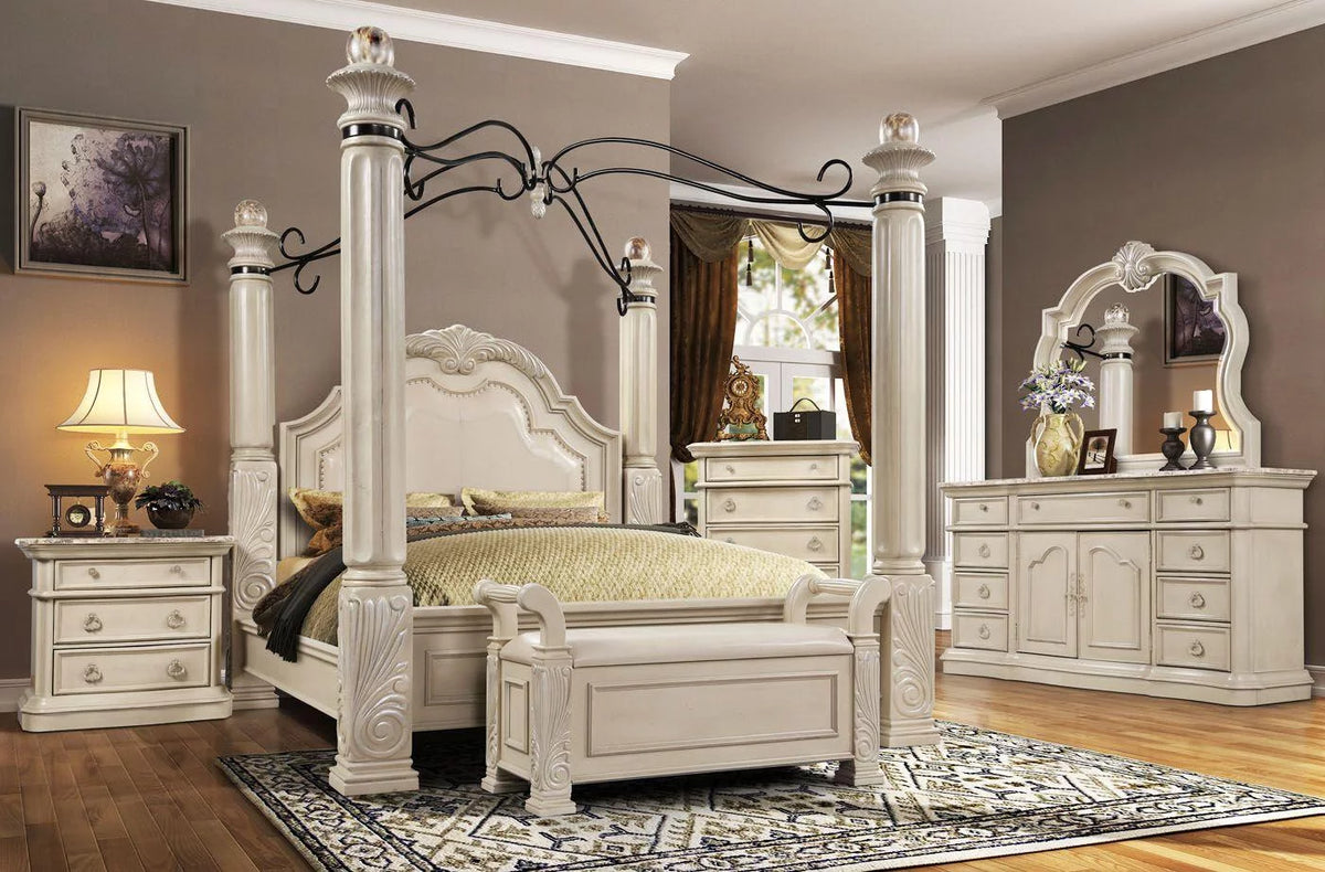Antique White Solid Hardwood Nightstand Set 2 Pcs U71428