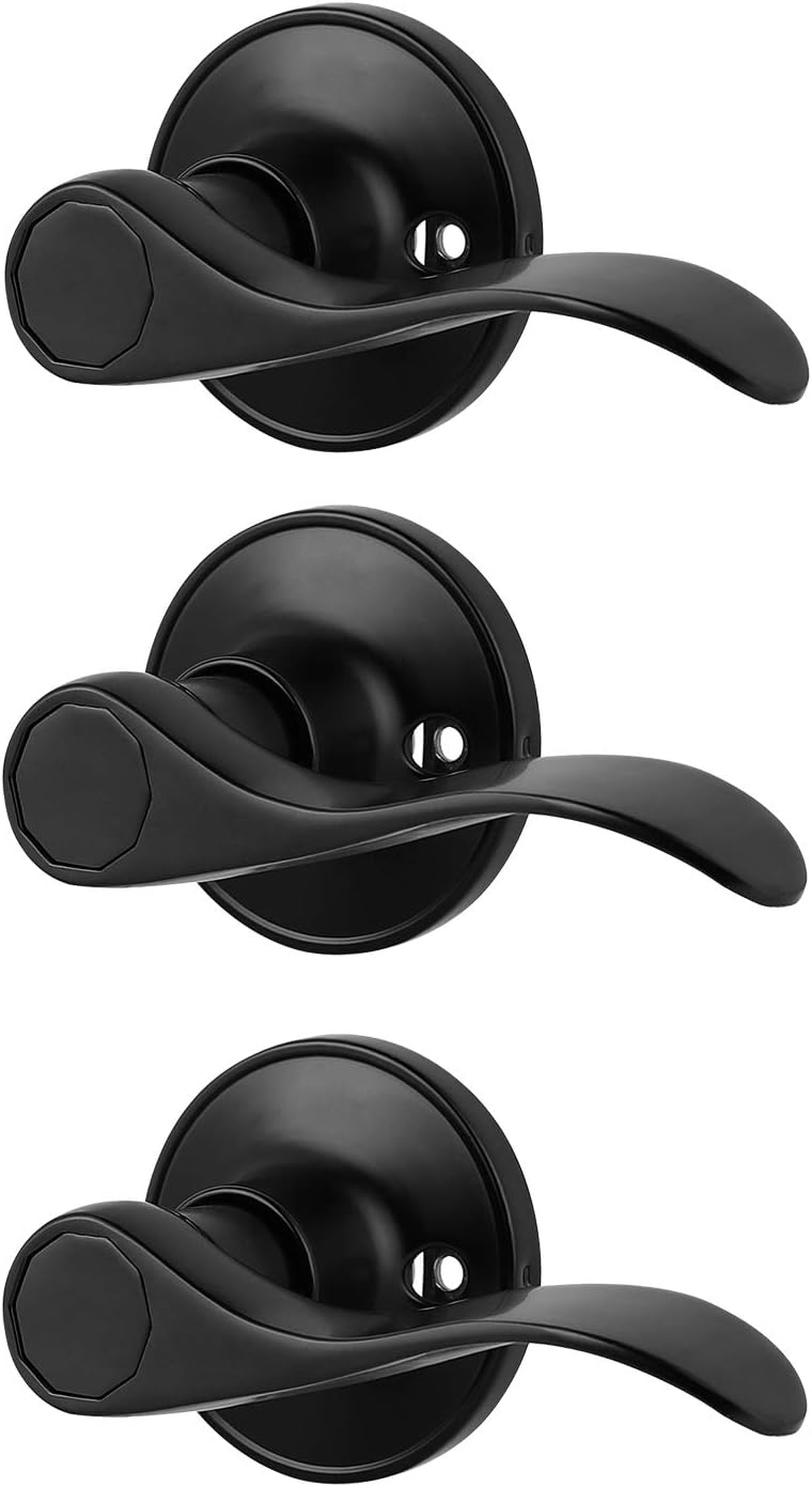 2 Pack Keyless Black Privacy Door Lever Lock Set P33823