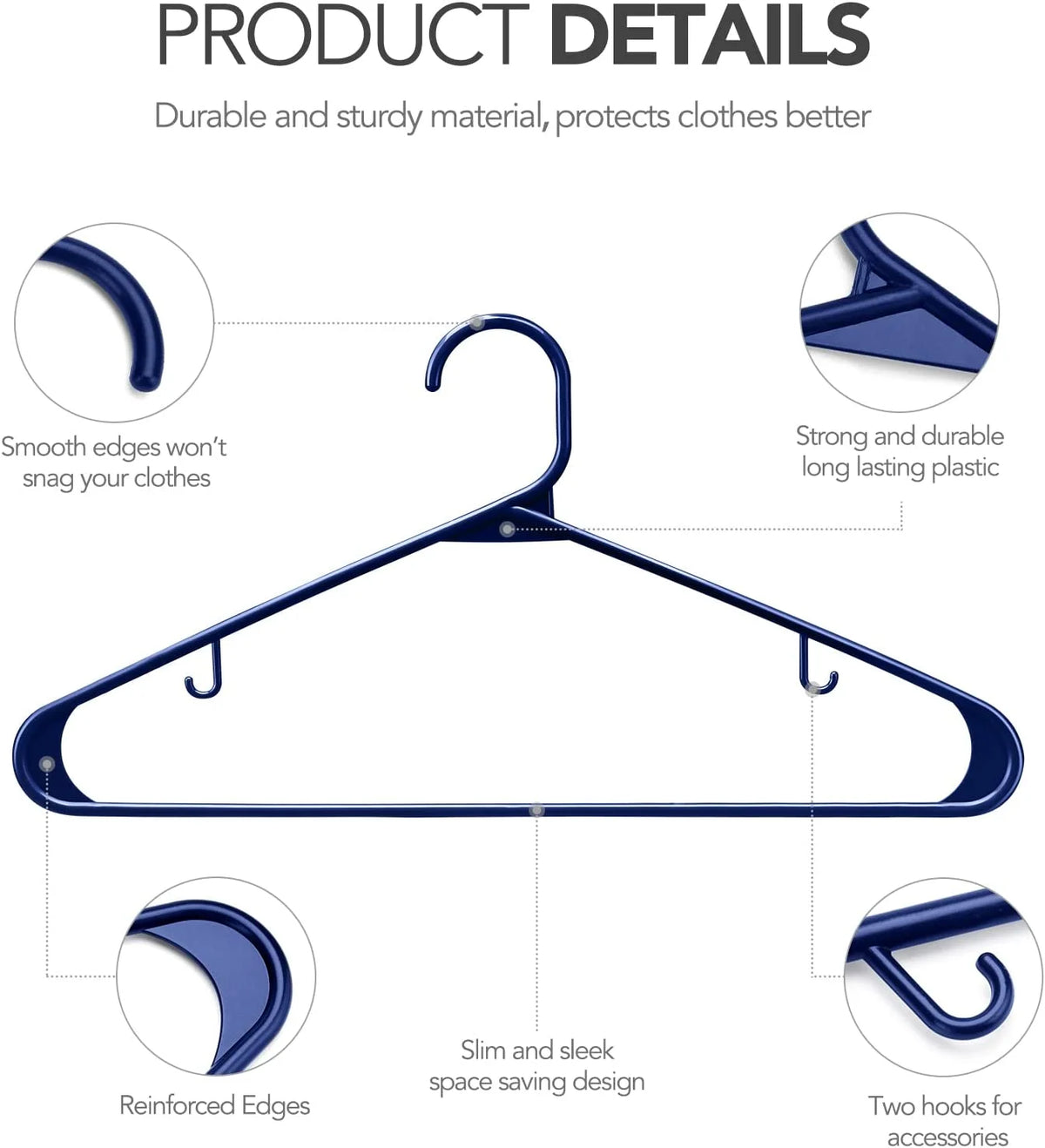 60 Pack Navy Blue Plastic Clothes Hangers Y410404