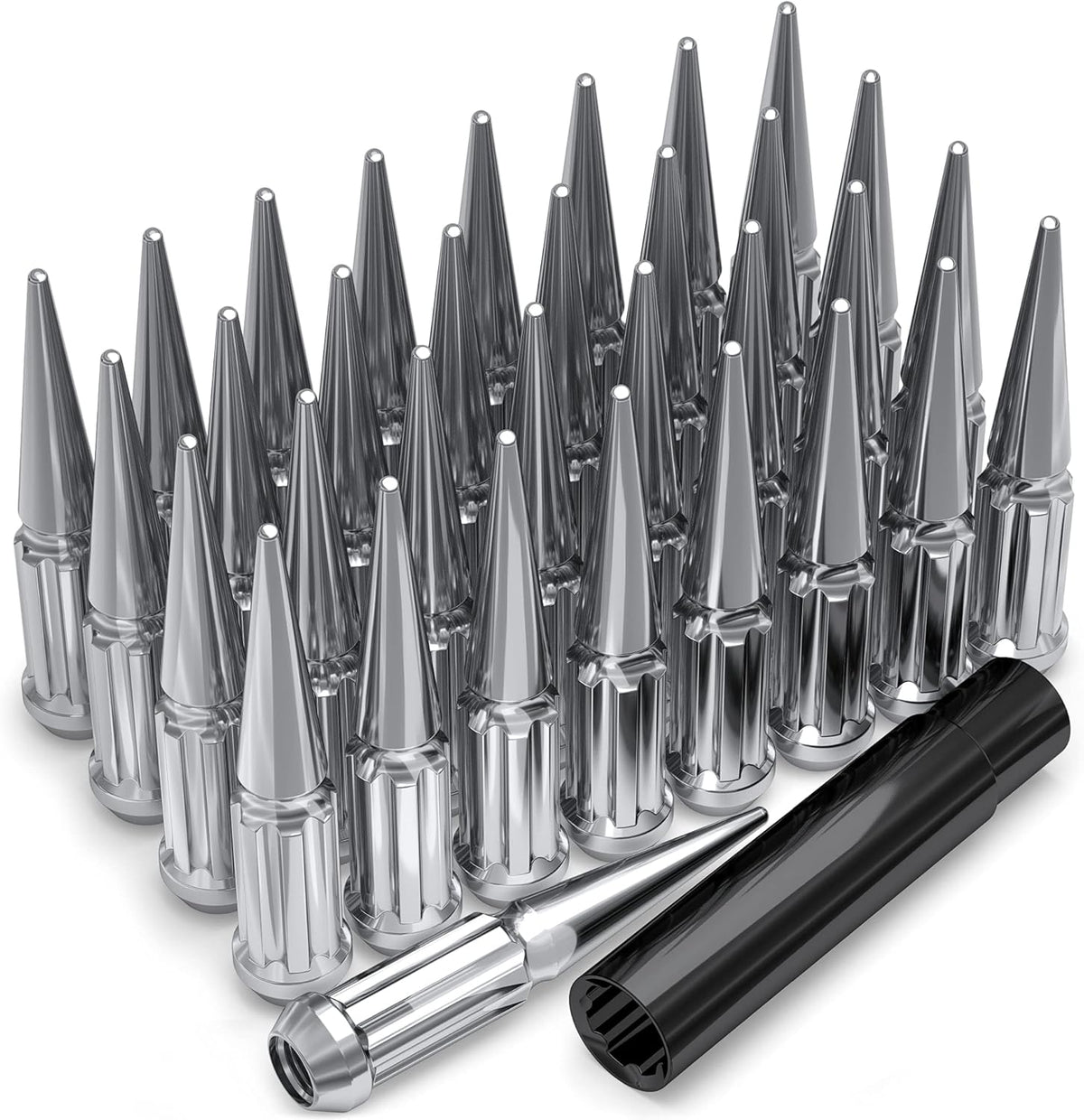 Black 1/2"-20 1-Pc Spline Spike Lug Nut Set, 33 Pack C573