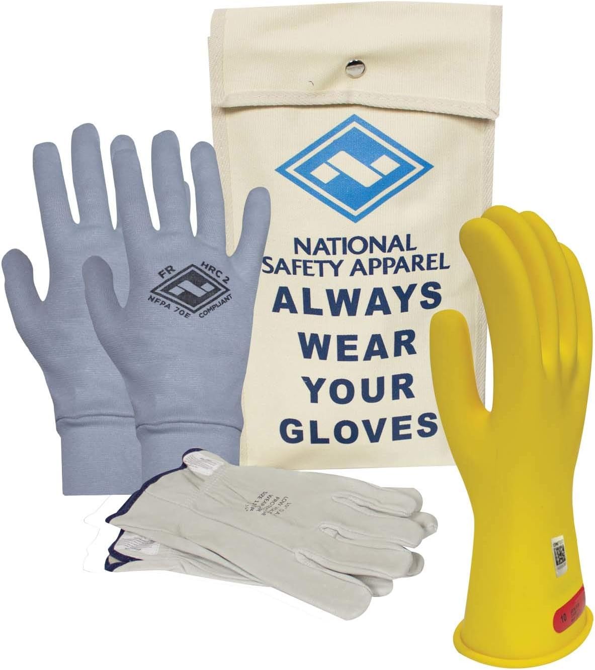 Class 0 Red Rubber Voltage Insulating Glove Premium Kit with FR Knit Glove and Leather Protectors G201