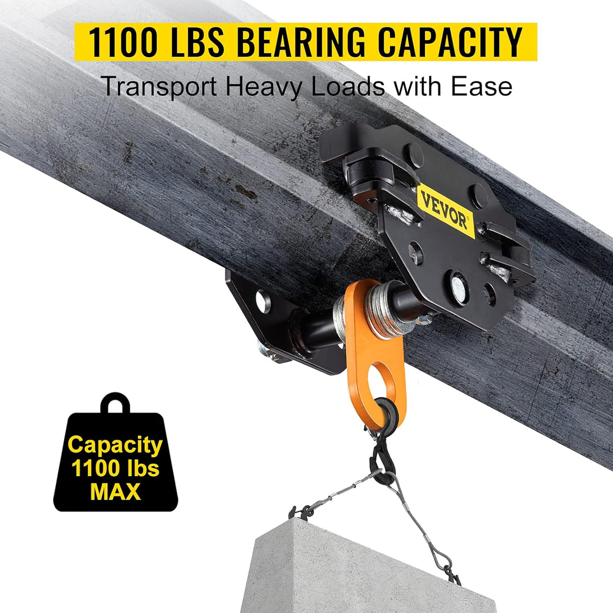 Beam Trolley 1100 LBS Capacity with Side Guide Rollers Pack of 2 X285