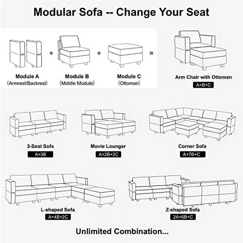 Black Fabric Modular Sectional Sofa with Ottoman Q921042