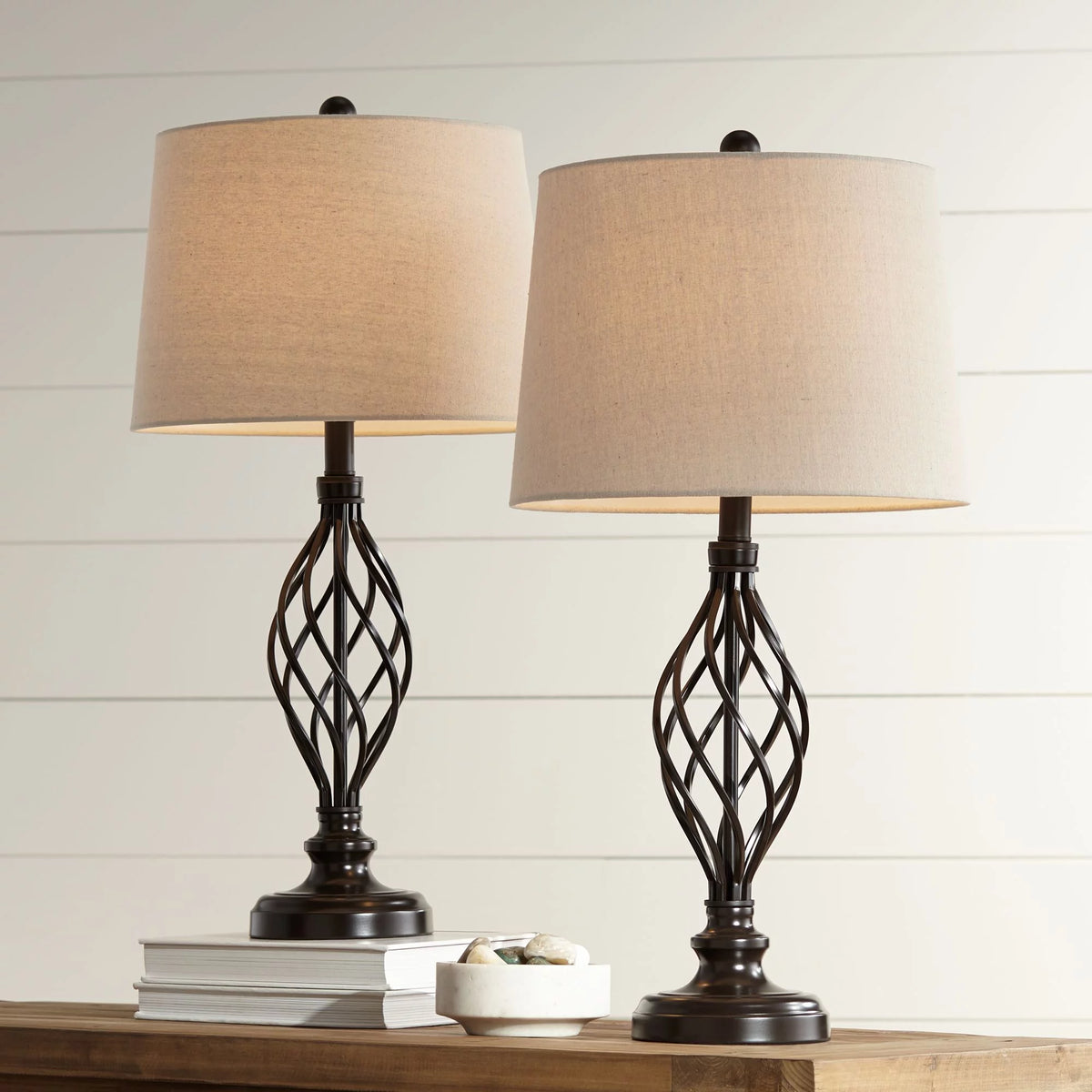 28" Tall Set of 2 Bronze Iron Table Lamps E99998