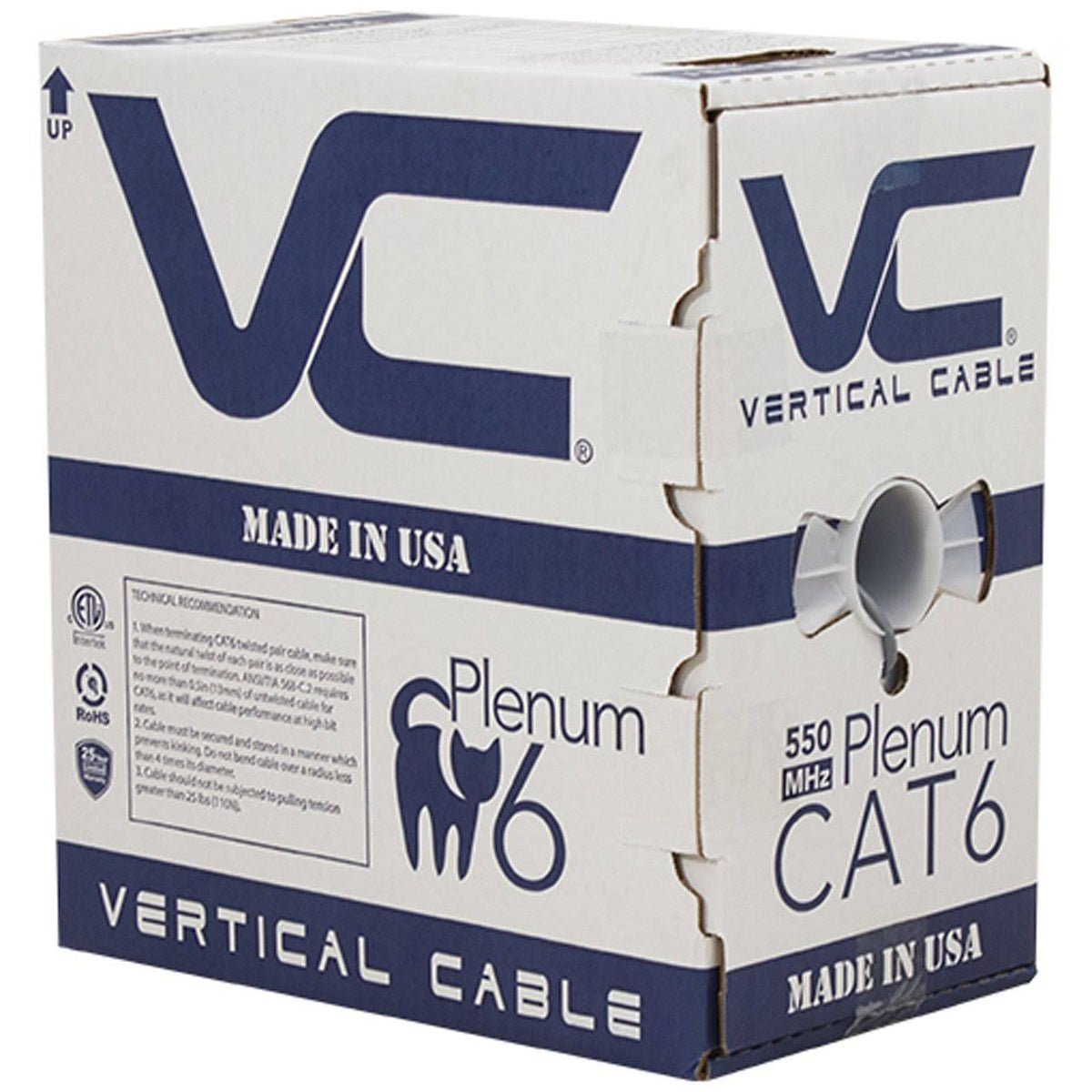 1000ft Solid Plenum Cat6 Cable 23AWG 550MHz CMP Gray B204