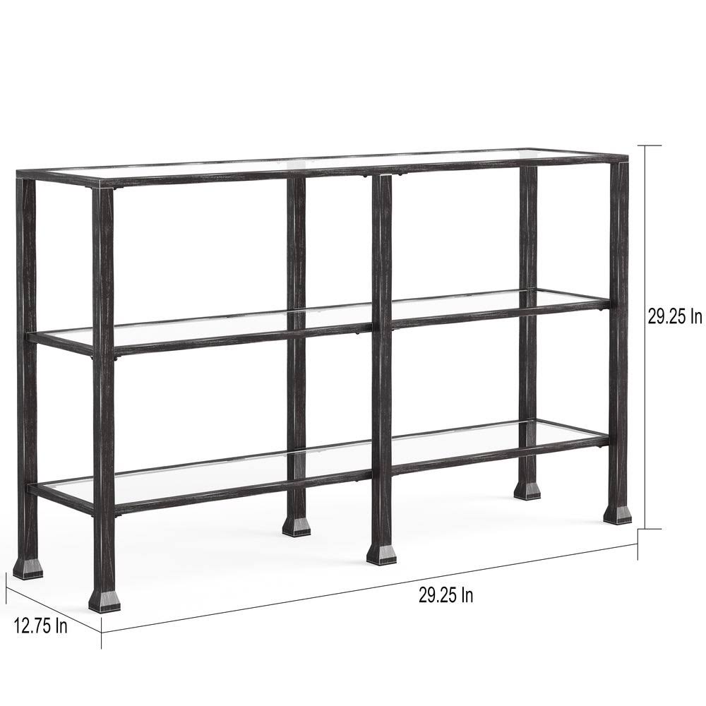 Distressed Black Metal and Glass 3-Tier Console Table V519824