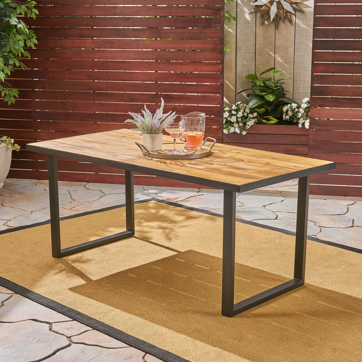 70" Acacia Wood and Iron Dining Table A3199