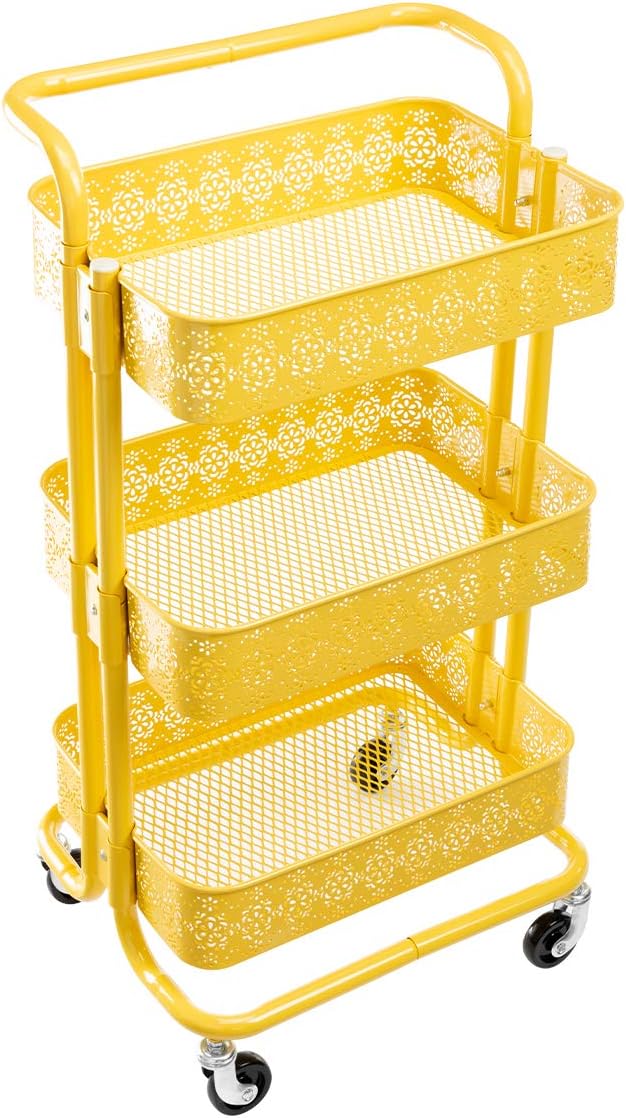 Black 3 Tier Metal Rolling Storage Cart A68018