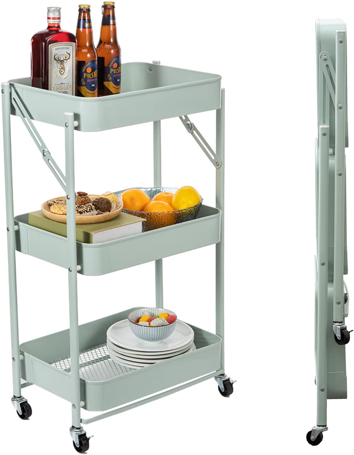 Blue 3 Tier Metal Rolling Cart E41013