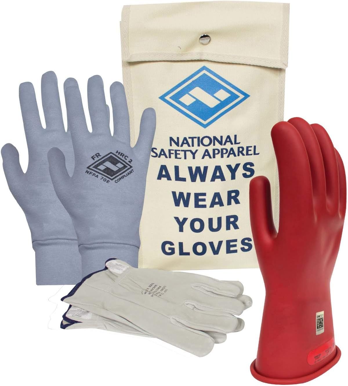 Class 0 Red Rubber Voltage Insulating Glove Premium Kit with FR Knit Glove and Leather Protectors G201
