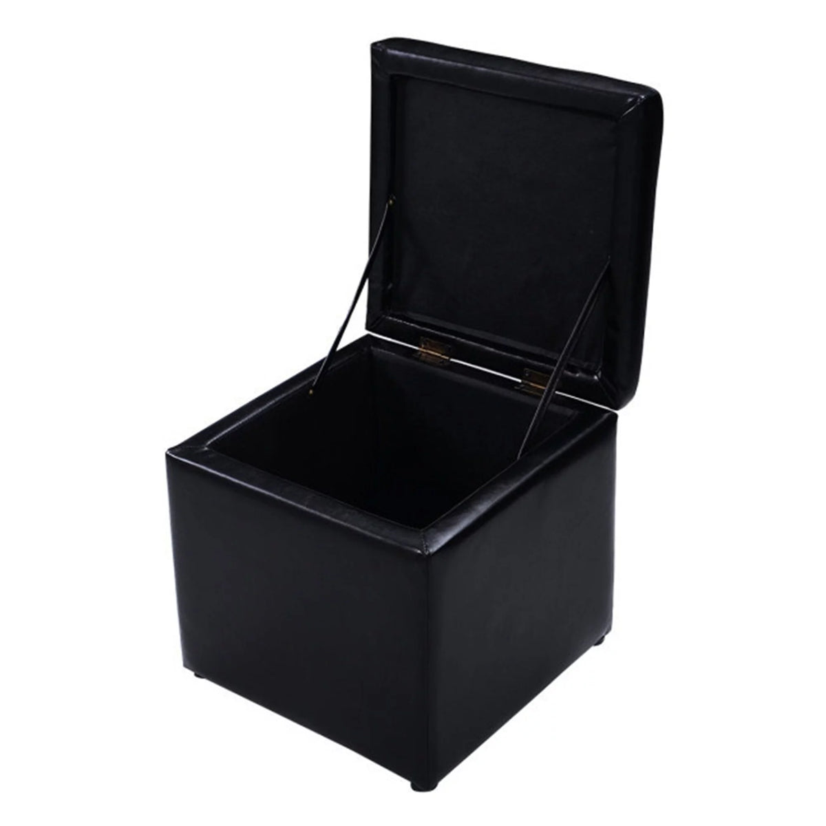 16 Inch Black PU Leather Ottoman Pouffe Storage Box I1698