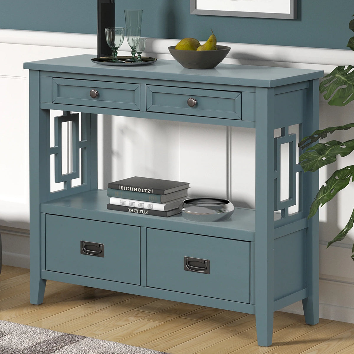 36'' Pine Wood Console Table with 4 Drawers & 1 Storage Shelf S8228