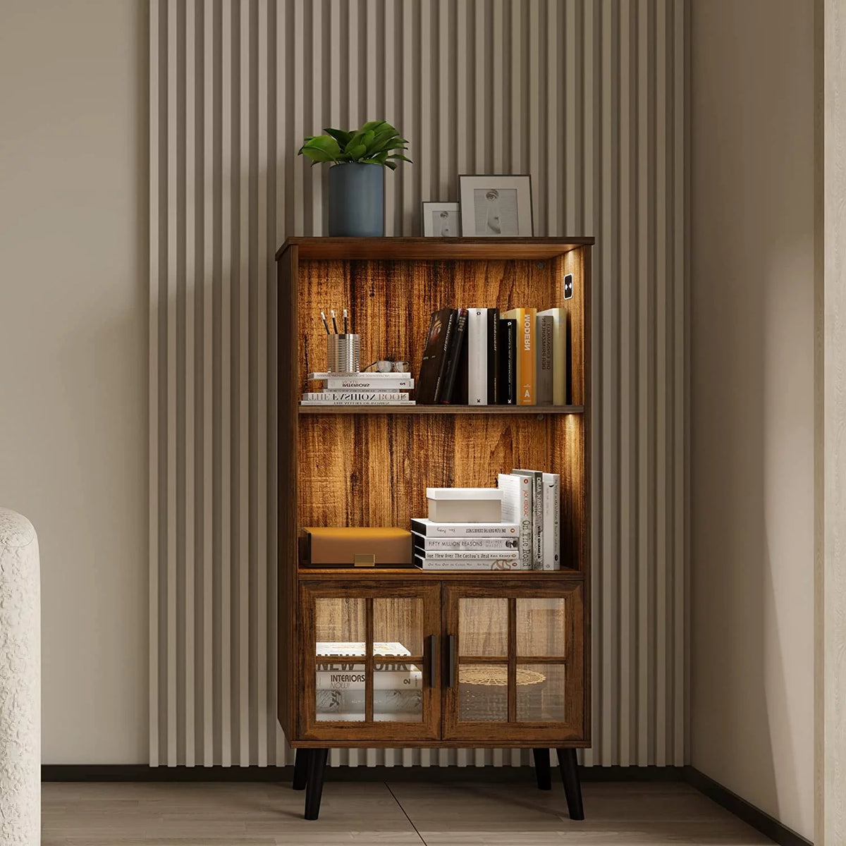 3 Shelf Wood Bookcase with Door K2143