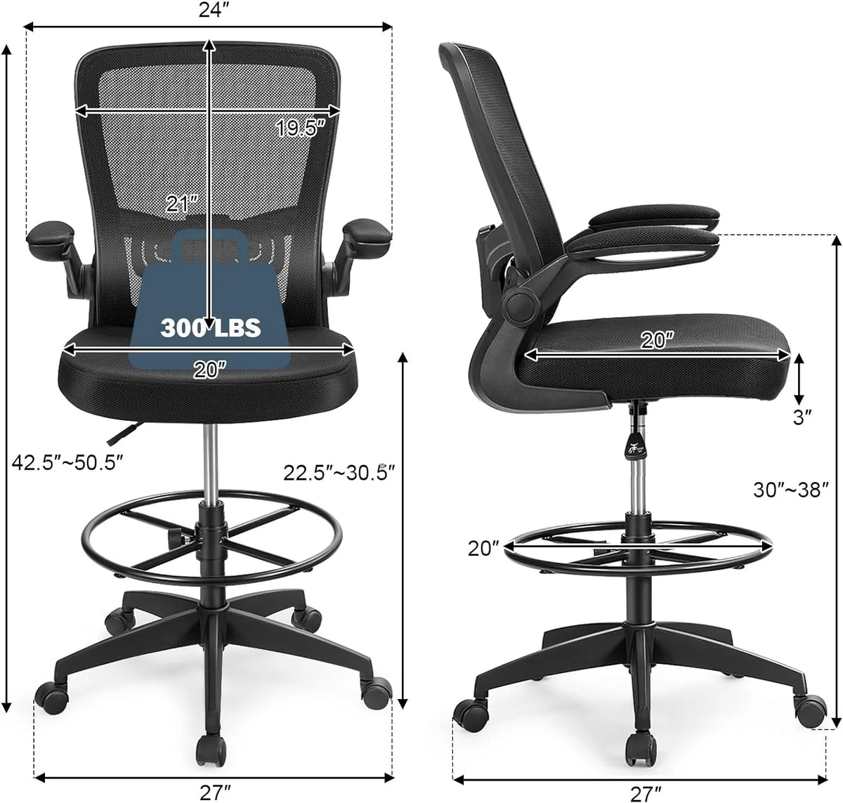 Black Ergonomic Tall Office Chair with Footrest O541