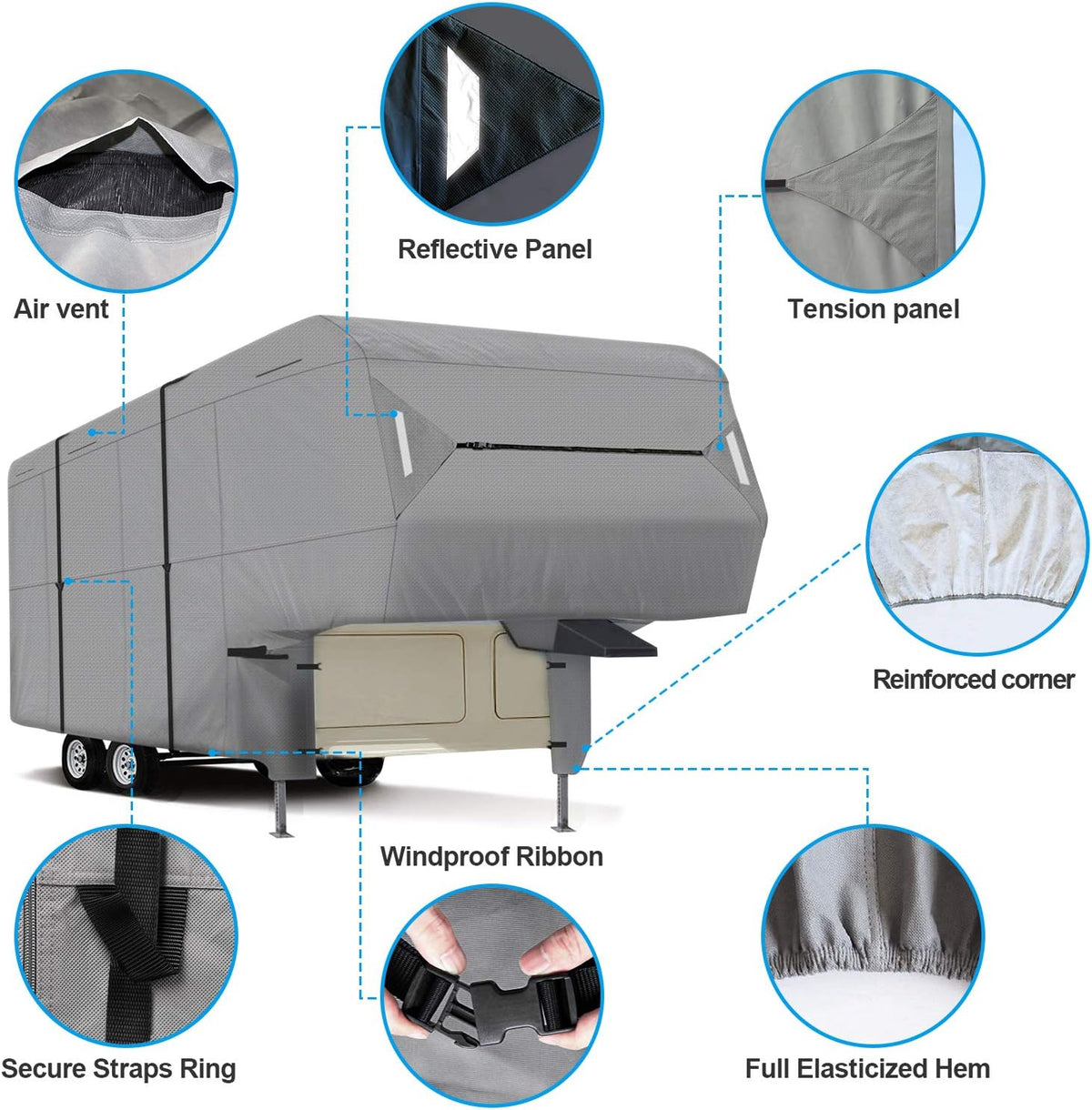 5th Wheel RV Cover 3-Ply Ripstop Waterproof with Steel Pole (26'-29') H65603