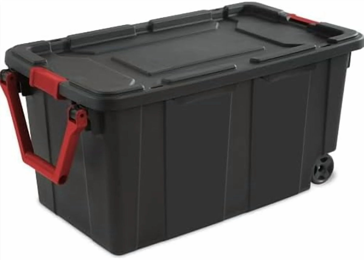 Black 40 Gallon Wheeled Plastic Storage Container 2 Pack B419