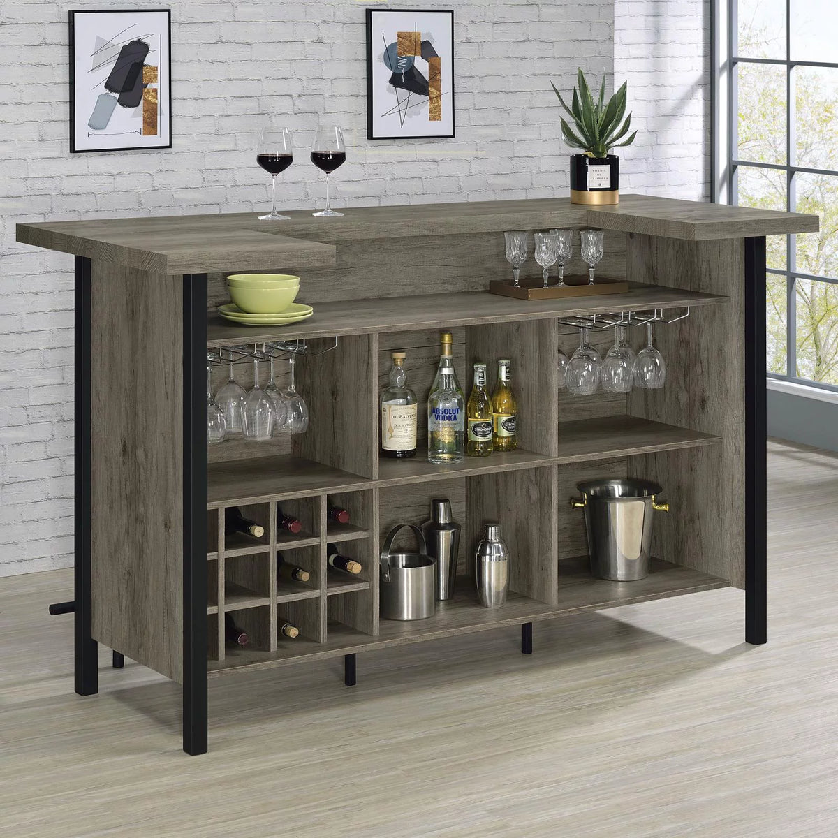 Bar Unit with Footrest Grey Driftwood and Black A35029