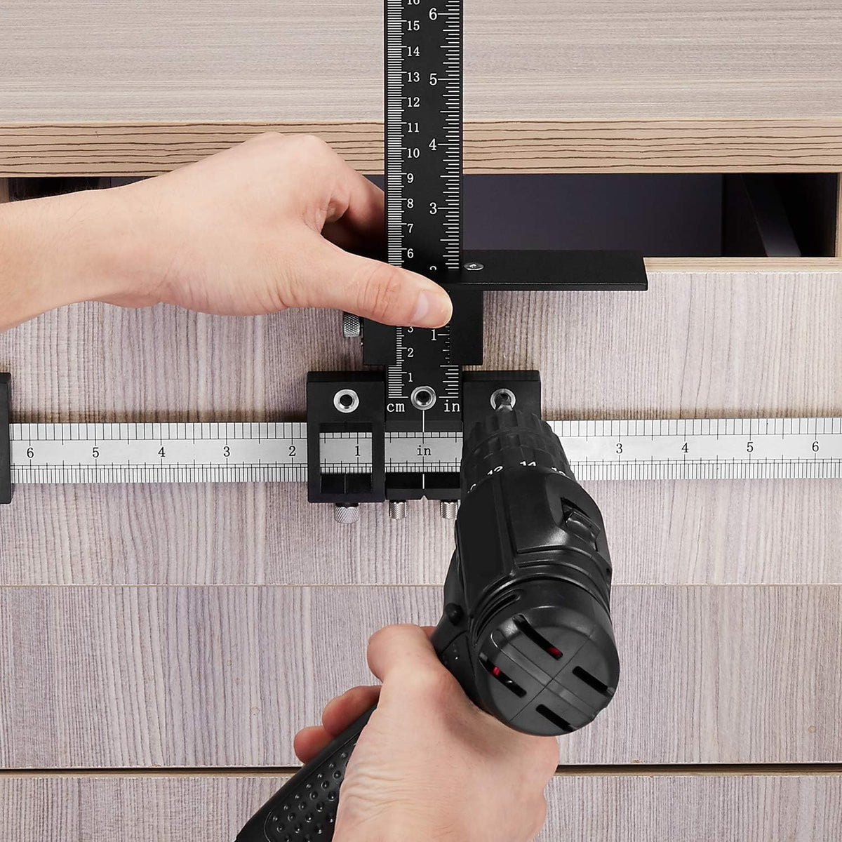 Black Stainless Steel Adjustable Drill Guide Jig Tool V14666