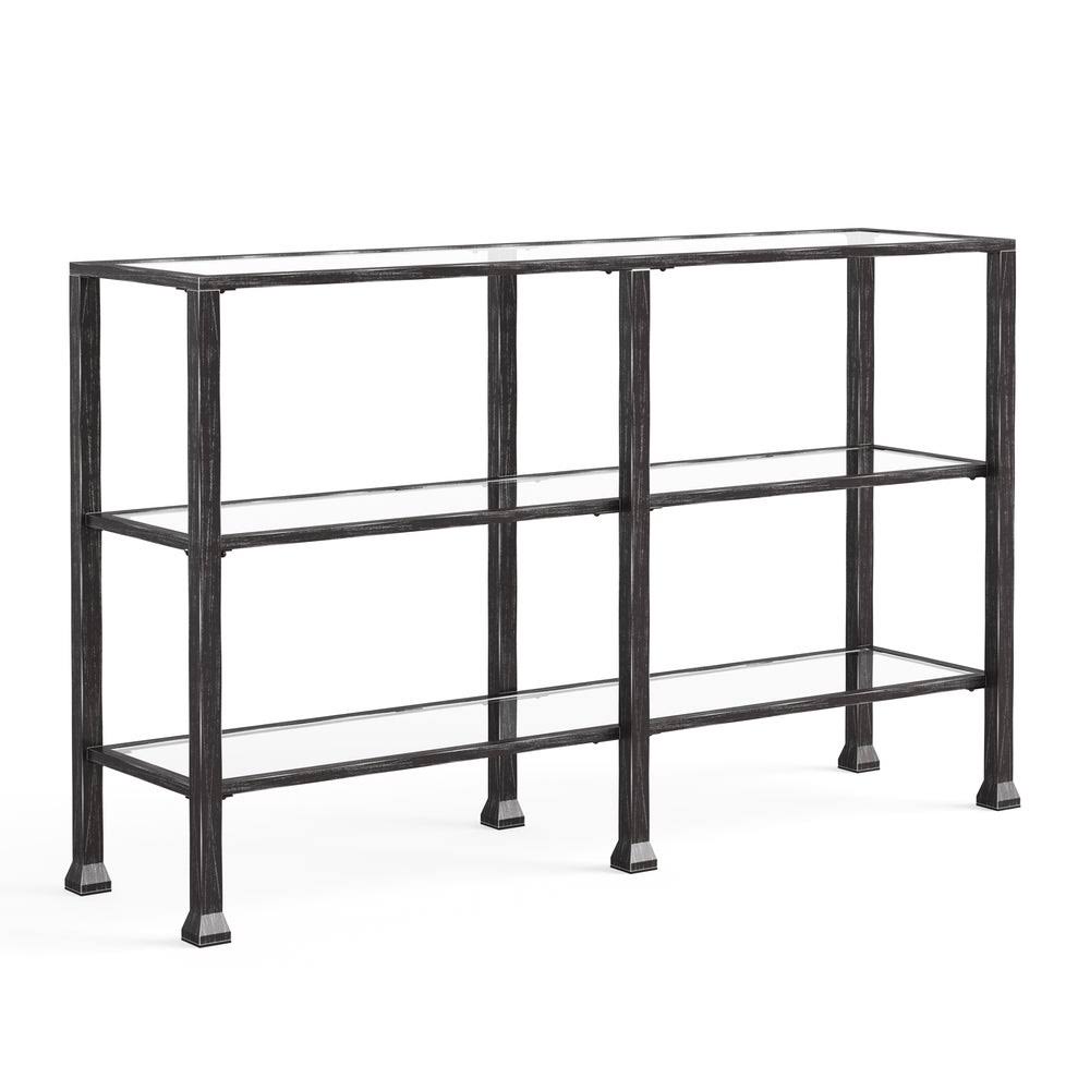 Distressed Black Metal and Glass 3-Tier Console Table V519824