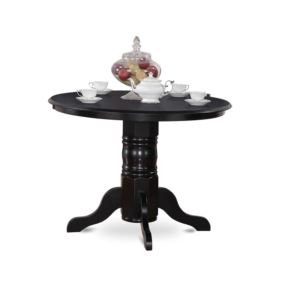 5Pc Small Round Table with Linen Grayish Blue Fabric Parson Chairs U7173
