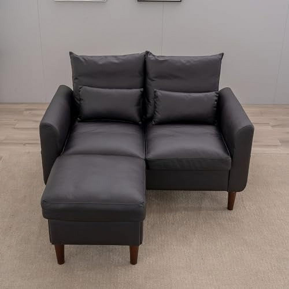 Black Faux Leather 2-Seater Sofa with Wood Leg B6354