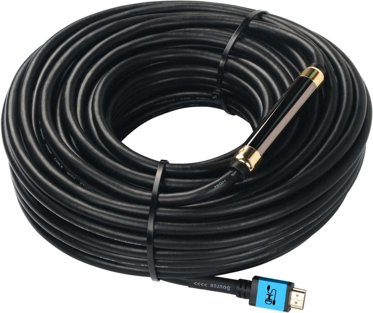 Black HDMI Cable 100 Feet with Signal Booster, CL3 Rated Y9717